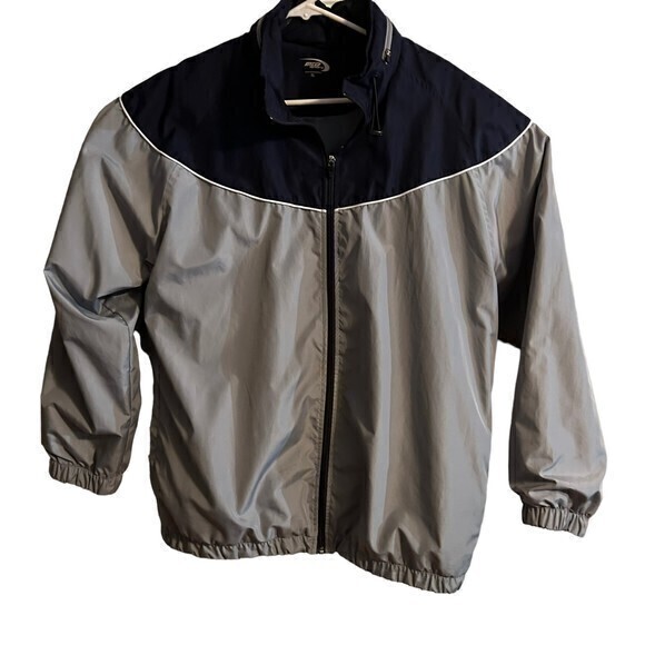 MTA Sport Windbreaker Jacket Black Size Large Full Zip Gray - Picture 2 of 6